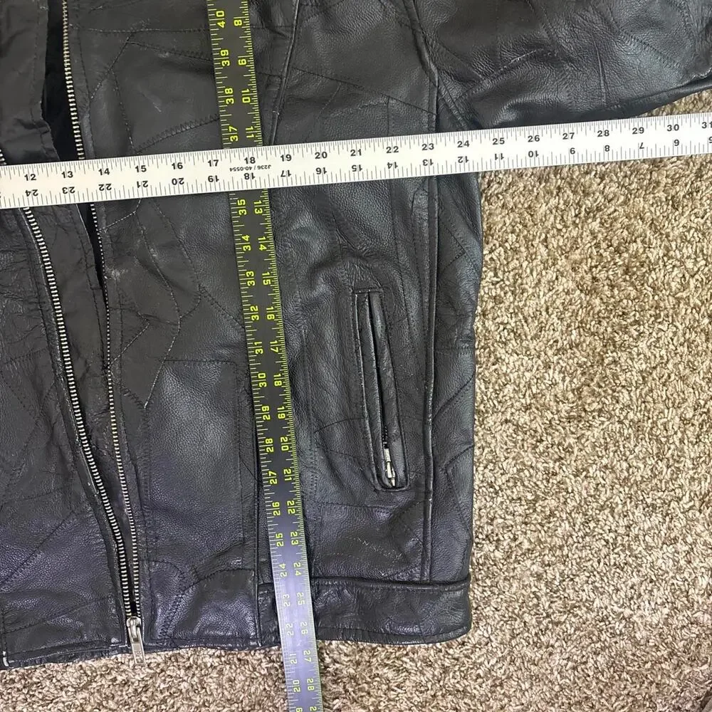 Diamond Plate Buffalo Leather Motorcycle Jacket Men’s L Black Biker Distressed